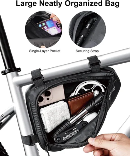 Vista 4 de NDakter Bolsa de Almacenamiento para Cuadro de Bicicleta 2L, Bolsa Triangular Impermeable para Bicicleta, Paquete de Ciclismo para Teléfono