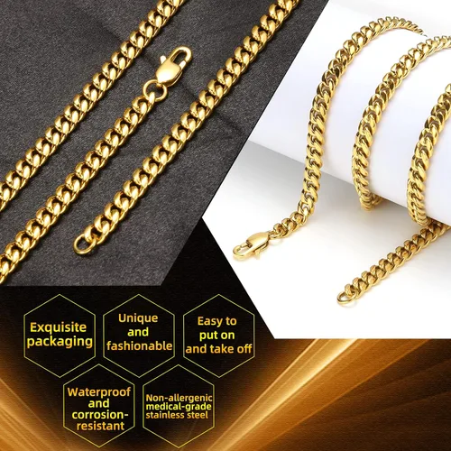 Vista 2 de SytsLNKXXX Collar de cadena cubana Miami para hombres y mujeres, acero inoxidable 316L de 40.236in de ancho, 18"20"22"24" de largo, joyería de hip