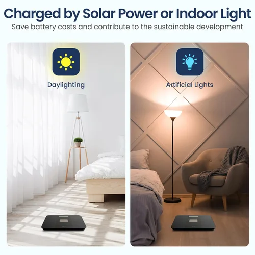Vista 3 de TIPRE Báscula de peso con energía solar con potencia infinita, báscula para peso corporal, báscula electrónica de baño para pérdida de peso, báscula