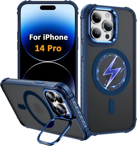 Vista 45 de Funda KETGII para iPhone 13, para iPhone 14, compatible con MagSafe, carga inalámbrica, resistente, a prueba de golpes, pata ajustable, delgada