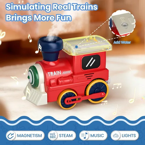 Vista 3 de Juego de tren eléctrico para niños pequeños con sonido y luces, juguetes de tren de conexión magnética con pistas y señales de tráfico, regalo