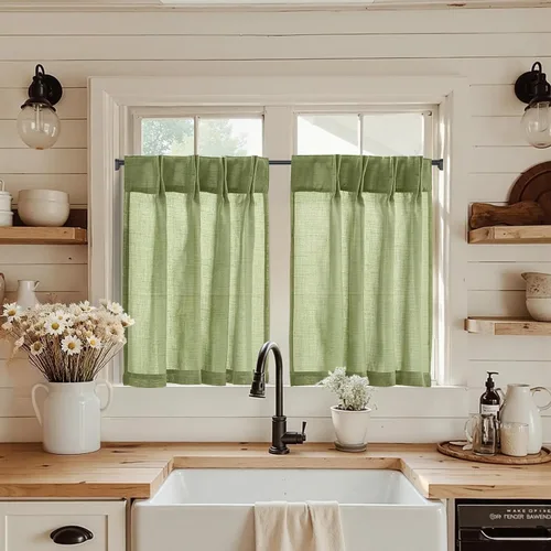 Vista 54 de Jinchan - Cortinas de cocina de lino rústico beige con bolsillo para barra, 26 x 36 pulgadas, 2 paneles