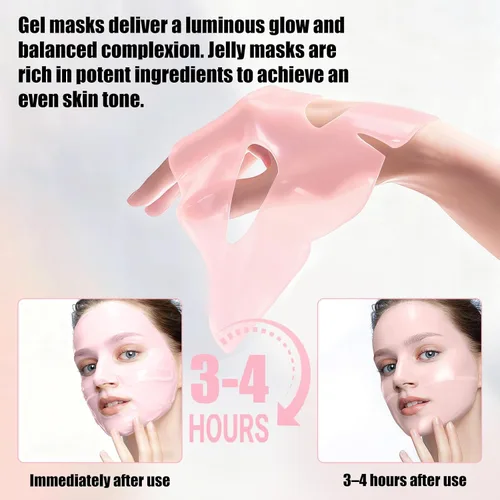 Vista 4 de Máscara facial de colágeno: mascarilla facial hidratante de hidrogel durante la noche, adecuada para el cuidado delicado de la piel de las mujeres