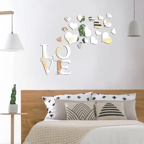 Vista 5 de Letras 3D para el hogar, decoración de pared, espejo acrílico, calcomanías de pared para sala de estar, letras de amor y corazones