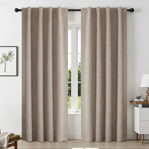 Vista 15 de CUCRAF Juego de 2 paneles de cortinas 100% opacas de lino de 84 pulgadas de largo, con pestaña trasera y bolsillo para barra para sala de estar