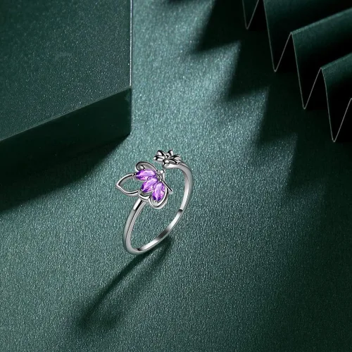 Vista 3 de 925 Sterling Silver Birthstone Butterfly Jewelry Women Crystal Animal Cute Butterflies Birthday NecklaceEarringRingBracelet Sets Birth Stone