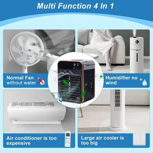 Vista 2 de Aire acondicionado portátil recargable de oficina en tres velocidades y velocidad de pulverización, ventilador de enfriamiento evaporativo portátil