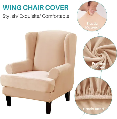 Vista 3 de MIFXIN Wingback - Funda para silla, de terciopelo de 2 piezas, elásticas, con funda de cojín, suave, lavable, protector de muebles para sala