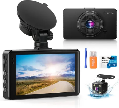 Vista 13 de Cámara frontal para automóvil con WiFi integrado y control de aplicación, cámara de tablero 4K con tarjeta gratuita de 32 GB, cámara de tablero