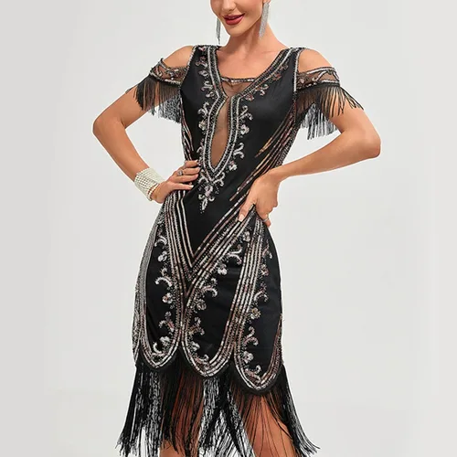 Vista 4 de Divhosrg Plus Size Cocktail Dress Party Sexy Dress Fashion Solid Color Sequin Fringe Dress Prom Dresses for Women 2023