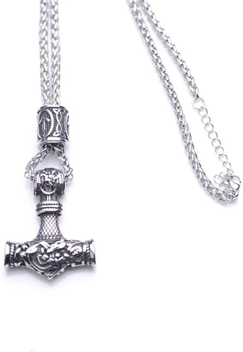 Vista 2 de LANGHONG Collar de martillo de Thor vikingo nórdico collar Mjolnir para hombre joyería de talismán