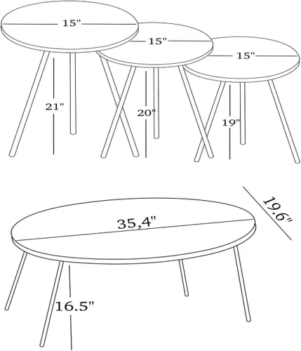 Vista 2 de Juego de mesa de sala de estar de 4 piezas, 1 mesa auxiliar y 3 mesas anidables, montaje sin herramientas