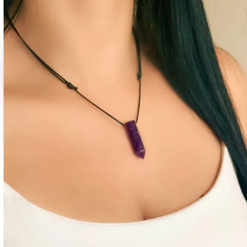 Vista 2 de Collar con colgante de bala de piedras preciosas unisex, adultos, hombres y mujeres, amuleto de protección curativa de 7 chakras, amatista