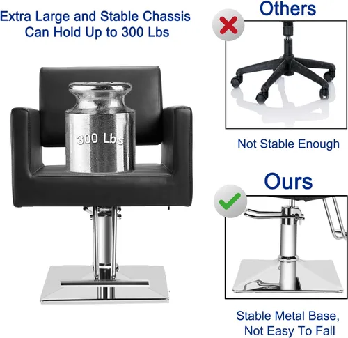 Vista 5 de Silla de peluquería para peluquería, capacidad de 330 libras, con bomba hidráulica resistente, equipo de belleza ajustable giratorio de 360°, Negro