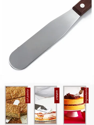 Vista 3 de Paquete de 2 espátulas de acero inoxidable de 6 pulgadas, espátula para decoración de pasteles con mango de madera para untar queso, queso