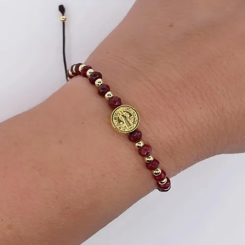 Vista 48 de St Benedict Coin and Natural Round Red Coral Beads Adjustable Bracelet for Women