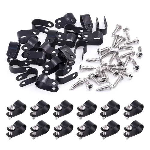 Vista 14 de Swpeet Paquete de 120 clips de cable tipo R de nailon negro de 1/2 pulgada, clips de sujeción de cable de montaje de tornillo de nailon con 120