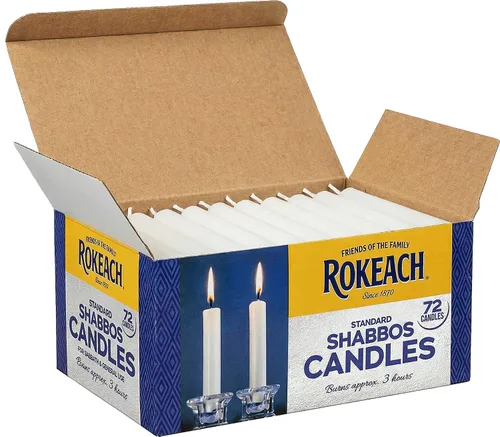 Vista 9 de Rokeach Velas estándar de Shabat, 72 unidades, velas de parafina blanca de sábado, 3 horas de tiempo de combustión