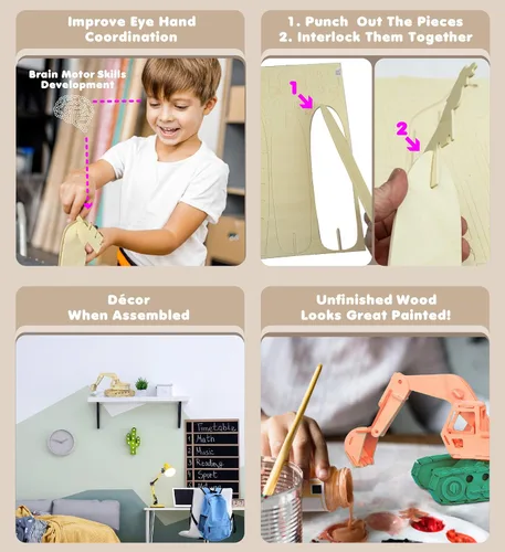 Vista 3 de Puzzled Rompecabezas 3D para motocicleta, kit de modelo de construcción de madera, divertido y educativo, juguete de madera para armar