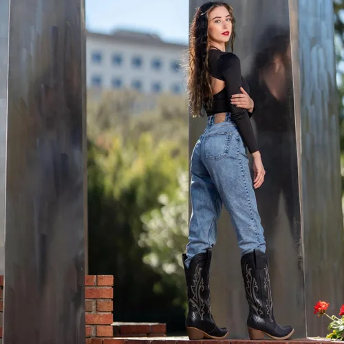 Vista 6 de HISEA - Botas vaqueras Rollda para mujer, con punta alargada y de estilo del lejano oeste