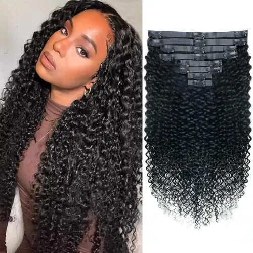 Vista 23 de Extensiones de cabello humano real rizado con clip, balayage, color marrón chocolate a rubio caramelo, 8 piezas con 18 clips, 4.23 oz/juego