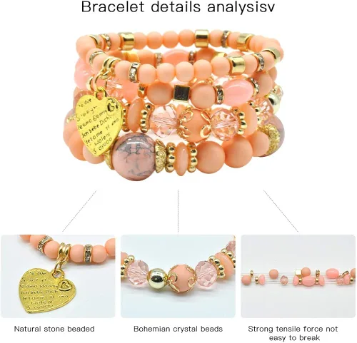 Vista 3 de VONRU - Conjuntos de pulseras bohemias para mujer 6 juegos de pulseras elásticas apilables multicolor estilo hippie joyas finas