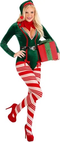 Vista 2 de Disfraz de Elfo de Santa para mujer, disfraz de elfo sexy para mujer Travieso Santas Helper