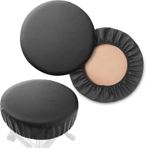 Vista 11 de Saloniture Paquete de 2 fundas redondas para asiento de taburete, funda impermeable de 13-1/2 pulgadas para silla giratoria o taburete de bar