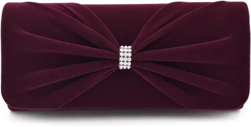 Vista 6 de Elegante bolso de noche de embrague de terciopelo con lazo de diamantes de imitación Negro