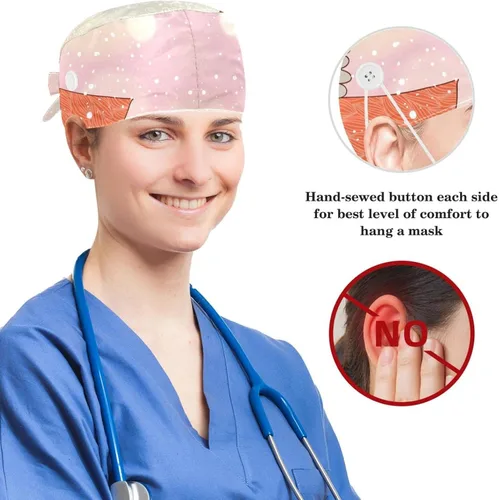 Vista 3 de Working Cap with Buttons Sweatband Ribbon Tie Back Bouffant Hats, Abstract Art Sunset Mountain Tree