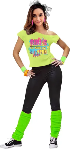 Vista 5 de Traje de los años 90 y 80 para mujer, camiseta de discoteca de fiesta temática de los años 80, tops con hombros descubiertos, parte superior vintage