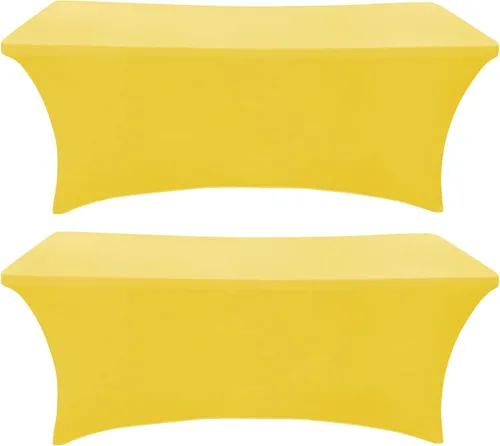 Vista 16 de Paquete de 2 fundas de mesa ajustadas rectangulares de spandex de 6 pies, color beige, mantel de tela elástica sin arrugas para fiestas, ferias