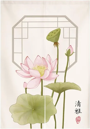 Vista 10 de Tapiz japonés Noren para puerta, cortina tradicional china de la riqueza de la fortuna para puerta, pintura de flores, decoración del hogar, 29 x 35