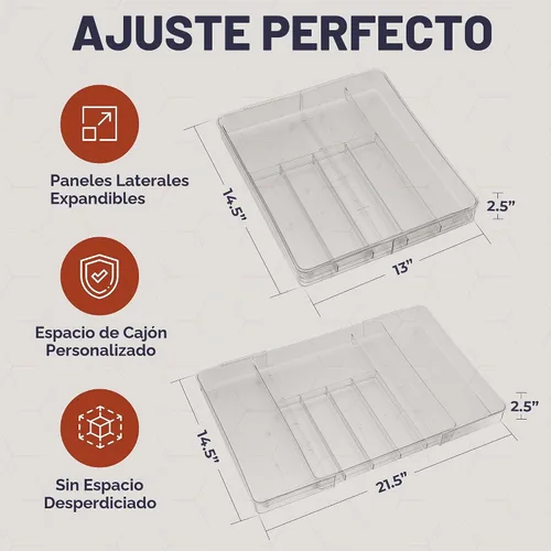 Vista 2 de Masirs Organizador de cajones de utensilios expandible, bandeja de cubiertos transparente de plástico sin BPA con múltiples compartimentos