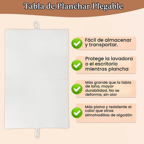 Vista 5 de Alfombrilla de planchado plegable de 24" x 16", portátil, pequeña, engrosada, resistente al calor, de algodón y madera, mini tabla de planchar