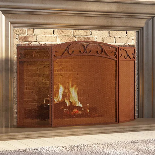 Vista 5 de Fire Beauty Pantalla de chimenea 3 paneles con asas de hierro forjado 51 pulgadas de largo x 31 pulgadas de alto, cubierta protectora de chispas