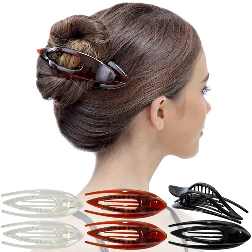 Vista 13 de RC ROCHE 6 piezas de pinzas planas para el cabello con gran garra para cabello grueso, diseño francés de pico de pato, para mujer, sin (Large) Negro