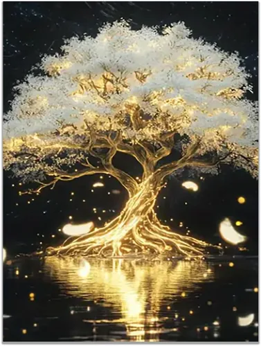 Vista 8 de VOCBAN Nature Tree of Life Abstract Pictures Canvas Painting Large Modern Canvas Wall Art Colorful Trees Living Room Wall Decor Plant Prints(black