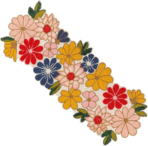 Vista 40 de CLEENTABLE Camino de mesa decorativo con cuentas de 36 pulgadas, diseño floral hecho a mano con respaldo de poliéster duradero para comedor, mesa