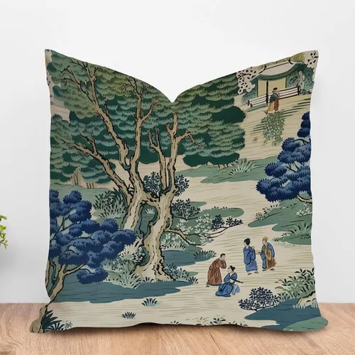 Vista 64 de ArogGeld Funda de cojín con flores verdes y blancas con flores grises y negras y hojas verdes en estilo chinoiserie, funda de almohada cuadrada