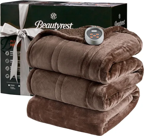 Vista 26 de Beautyrest Manta térmica, manta eléctrica, suave, cálida y reversible, manta térmica Sherpa para oficina, sofá, 3 ajustes de calor, apagado
