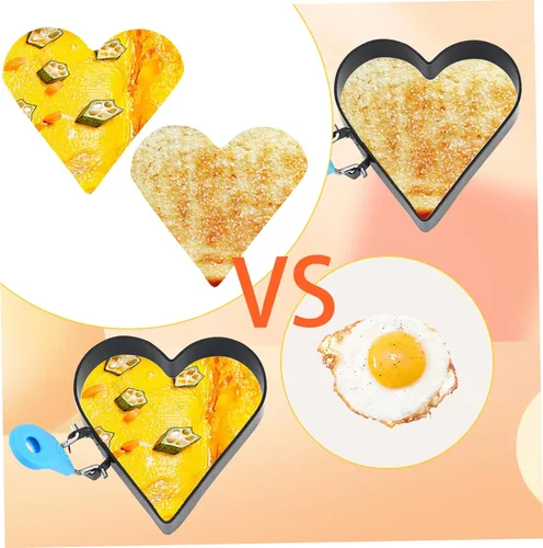Vista 7 de 2 anillos de huevo antiadherentes de 4 pulgadas en forma de corazón para freír huevos con mango de silicona, molde de huevo de acero inoxidable