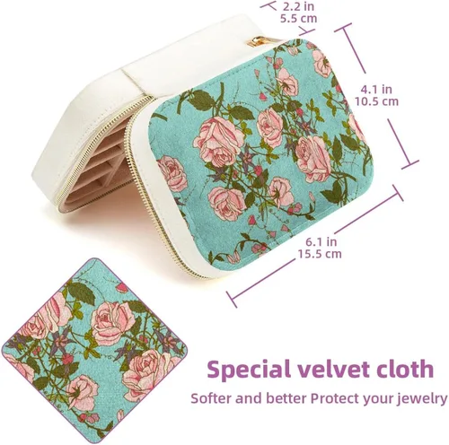 Vista 5 de Double Layer Portable Travel Mini Jewelry Case Display Storage Holder Boxes Vintage Pink Roses Romantic Blue
