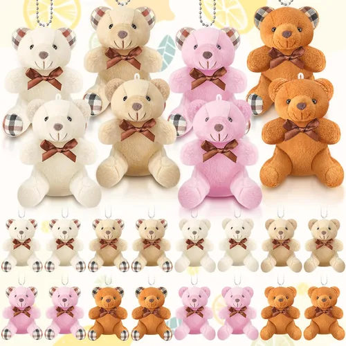 Vista 7 de HyDren 24 piezas de oso de peluche mini de 4 pulgadas, oso pequeño suave y pequeño a granel, llavero de animal de peluche para decoración de fiesta