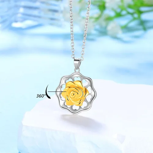 Vista 2 de Collar de mariposa y girasol, collar de colibrí de plata esterlina 925 con colgante de flor de margarita, rosa, joyería fina, regalo para mujeres
