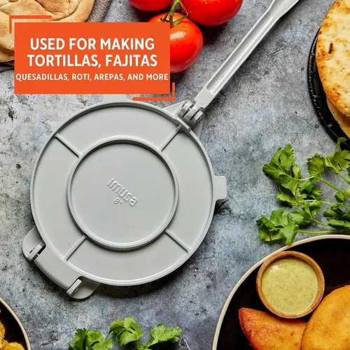 Vista 13 de IMUSA USA MEXI-86005 - Prensa de tortilla de aluminio fácil de usar de 6 pulgadas, plateado, gris Roti maker, ideal para panes planos caseros