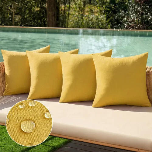 Vista 18 de MIULEE - Paquete de 4 fundas decorativas de cojín para exterior, de lino, impermeables, para jardín, patio, tienda de campaña, balcón, sofá, 16 x 16