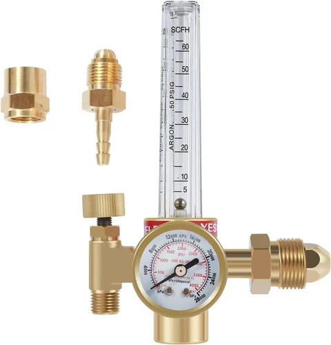 Vista 3 de HTP Argon CO2 Mig Tig Medidor de flujo 0-4000 PSI regulador de nitrógeno medidor de flujo 10-60CFH Regulador de argón ajustable Medidor de flujo