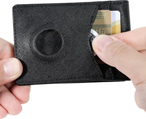 Vista 5 de Hawanik Billetera plegable delgada para hombre con soporte de estuche integrado para AirTag