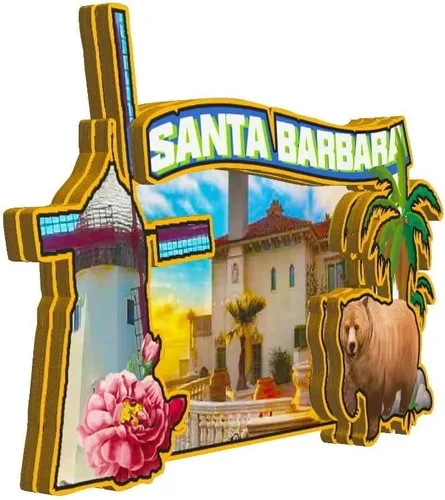 Vista 2 de Imán de madera para nevera de Santa Bárbara California USA Monumentos 3D de viaje coleccionables, decoración hecha a mano, 1802